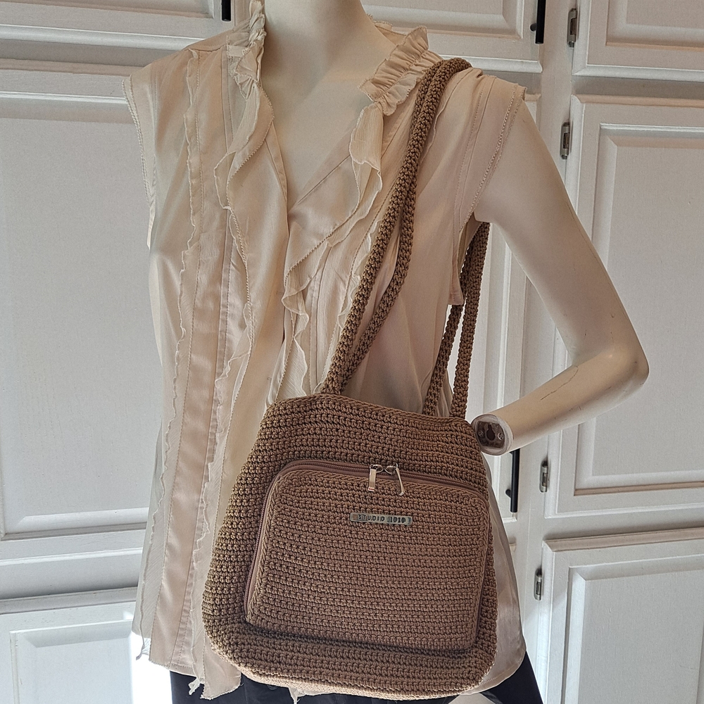 Studio 1010 Chic Tan Crochet Hobo Shoulder Bag
